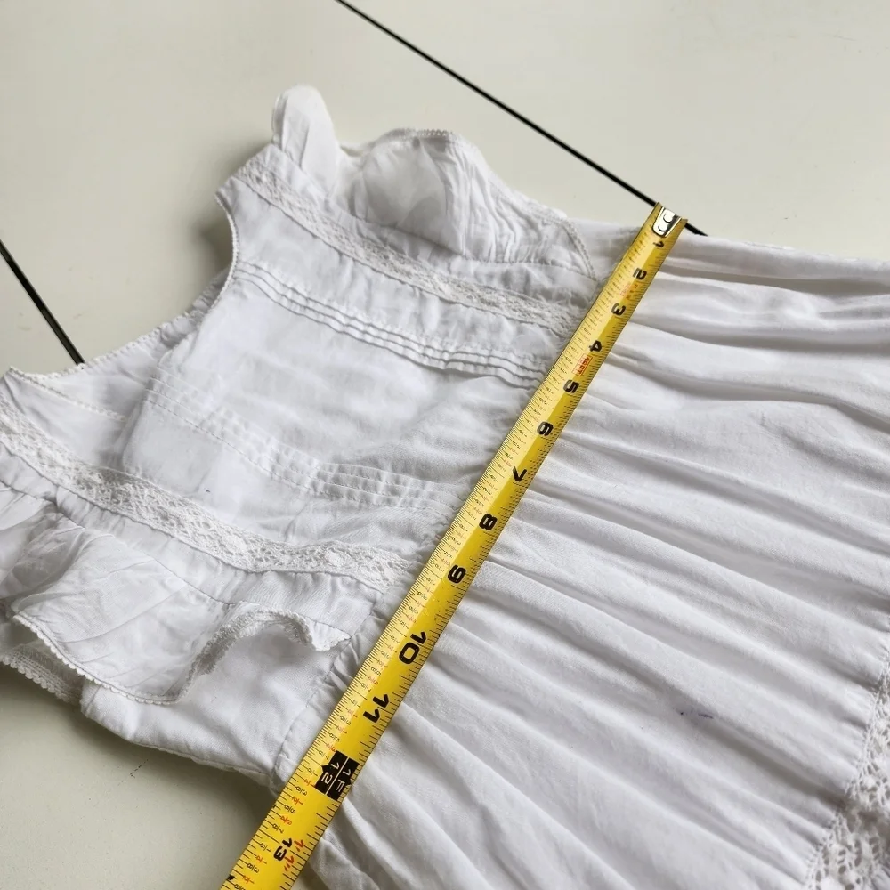 H&M Girls White Cotton Ruffled Summer Dress  Sundress Cap Sleeves Sz 6